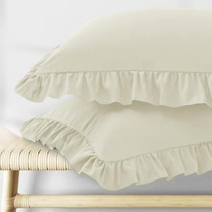 KKJIAF Ruffle Pillow Cases King Size Set of 2, Ruffled Pillow Covers with Envelope Closure, Wrinkle Resistant Ruffled Pillow Shams 20" x 36", Beige