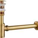 MENATT Bathroom Sink P-Trap Complete Set, Solid Brass 1-1/4 Bottle Trap Sink Drain Kit with Overflow Pop Up Drain Stopper, Antique