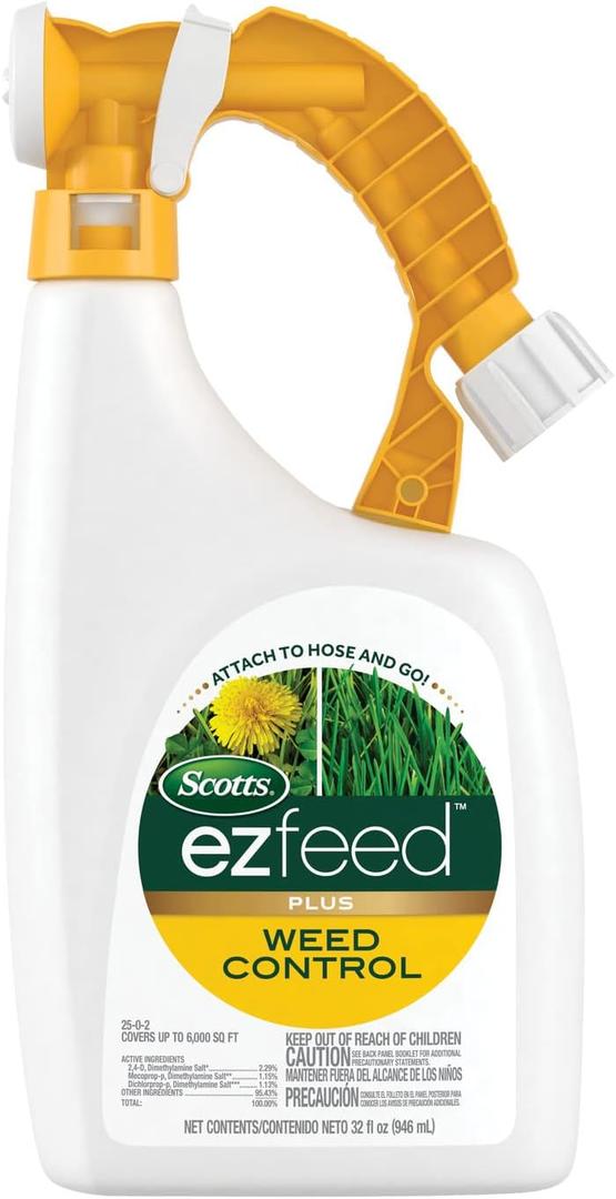 Scotts EZ Feed Plus Weed Control: Use on Northern and Southern Lawns, Fertilizes, Kills Clover, Dandelion, Ground Ivy, 32 oz.