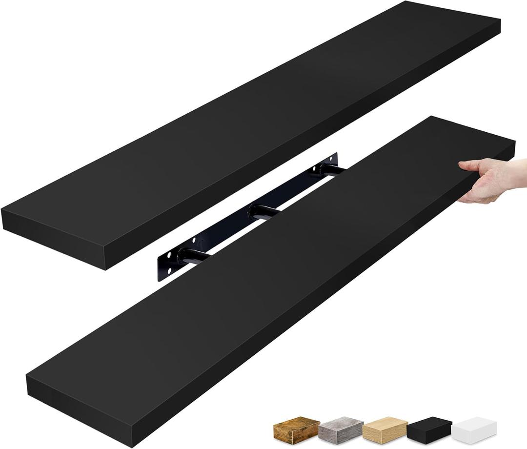 Sorbus Floating Shelves for Wall - 48 Inch Long Bathroom Shelves, Wall Decor for Bedroom, Kitchen, Living Room & Book Storage - Mounted Floating Shelf with Invisible Brackets (Black, Pack of 2)