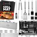 ROMANTICIST 23pc Must-Have BBQ Grill Accessories Set with Thermometer in Case - Stainless Steel Barbecue Tool Set with 2 Grill Mats for Backyard Outdoor Camping - Father's Day Best Barbecue Gift