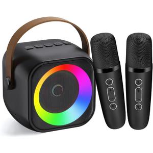 Karaoke Machine for Kids Adults, Portable Bluetooth Speaker with 2 Wireless Microphones, Portable Speaker Mini Karaoke Microphone for Home Party Birthday Gift for Girls Boys (Black)