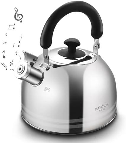MAXCOOK Whistling Tea Kettle, 3.17 Quart/3L Stainless Steel Tea Pot, Stove Top Tea Kettle，Induction Teakettle with Anti-Heat Handle (Mirror Polish)