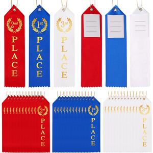 36PCS Award Ribbons, Medal Ribbons for 1st, 2nd, 3rd Place, Event Card & Rope Included, Perfect for Competitions, Sports Events, School Challenges, Vibrant Blue, Red, and White