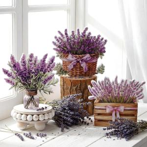 3 Pcs Lavender Table Decor Lavender Wood Signs Retro Centerpiece for Tiered Tray Floral Block Tabletop Signs for Home Plaque Housewarming Gift