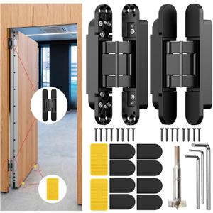 6" Hidden Door Hinge/Concealed Hinges,Invisible Hinges,Invisible Door Silent 180 Degree Swing Hinge 3-Way Adjustable Butt 6 x 2.5 x 1inch (Pack of 2) (Black)