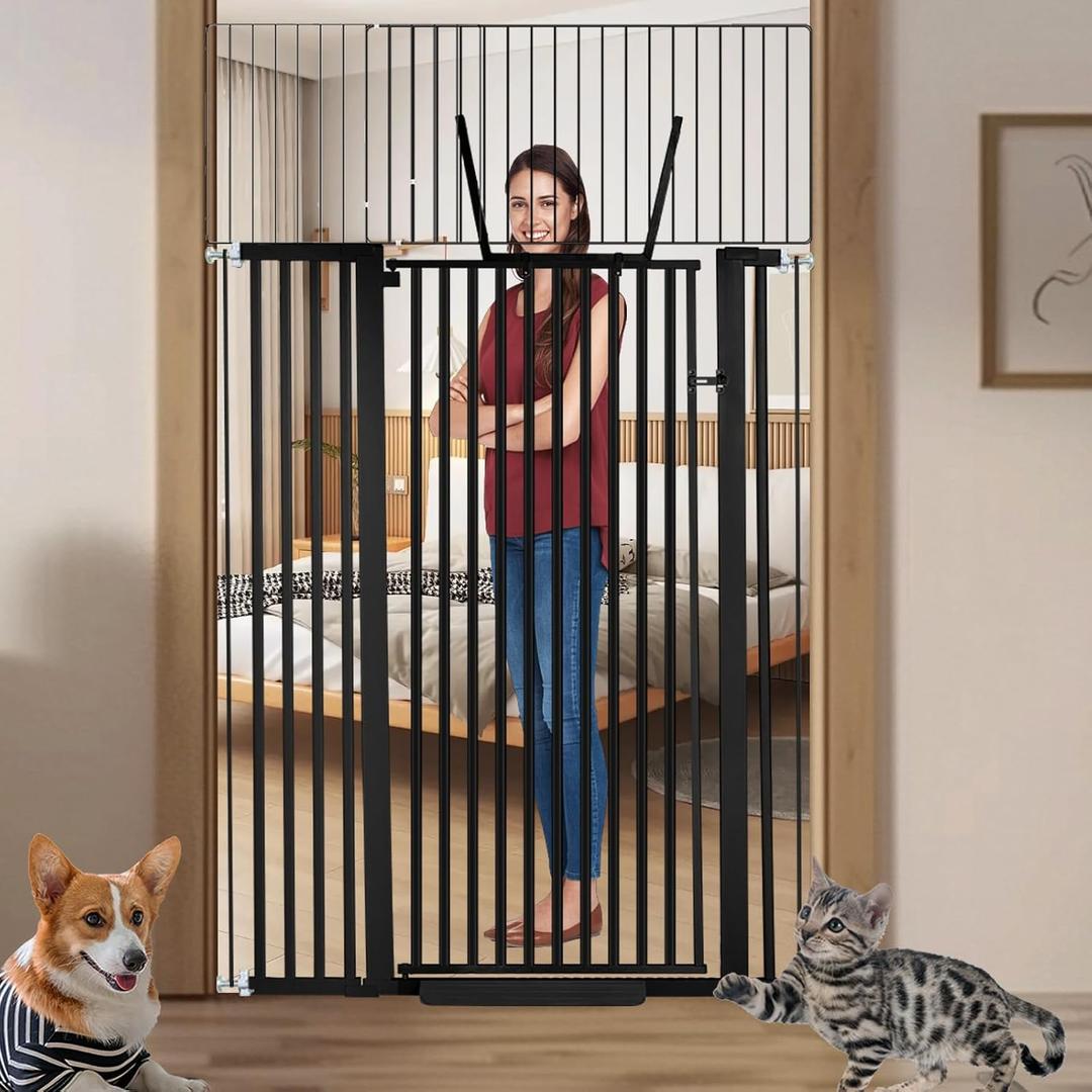 Rgqphantom 71 inch Extra Tall Gate Pet Gate,30.5"-48" Extra Wide Pressure Mounted,Cat Gates for Stairs, Kitchen,Doorways (Black)