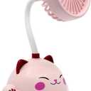6 x Cute Pink Cat Desk Fan with Pen Holder Cat Fan for Women, Animal Fan, Funny Office Accessories, Cat Lover Gift, Small USB Fan, Aesthetic Decor
