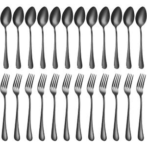 Forks and spoons silverware set 24pcs black spoons and forks set Durable Dishwasher Safe black silverware for home kitchen stainless steel