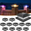 APONUO Solar Post Cap Lights with 8 RGB Solid Colors & Multicolor Flow - 12 Pack 6x6 Post Cap Solar Light, IP65 Waterproof - Fits 4x4 5x5 6x6 Wood & Vinyl Posts - Black