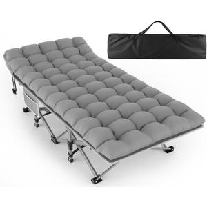 ZENPETIO Camping Cots for Adults, Portable Folding Sleeping Cot with Carry Bag, 1200D Double Layer Oxford Ultra Soft Cot Bed with Mattress, Tent Cot for Travel Office Hospital, Support 500lbs, Gray