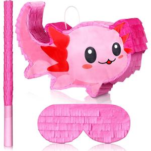 Sratte Pink Axolotl Piata Cute Axolotl Party Supplies Piata with Blindfold and Bat Party Decorations for Birthday Fiesta Supplies, 14.96 x 9.45 x 2.95 inch
