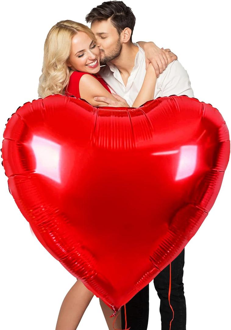 Seematn 18 Pcs 32 Inch Large Heart Balloons Valentine's Day Foil Balloons Love Romantic Airballoon for Anniversary Decorations for Valentine's Day Propose Engagement Wedding Birthday(Red) (Red)
