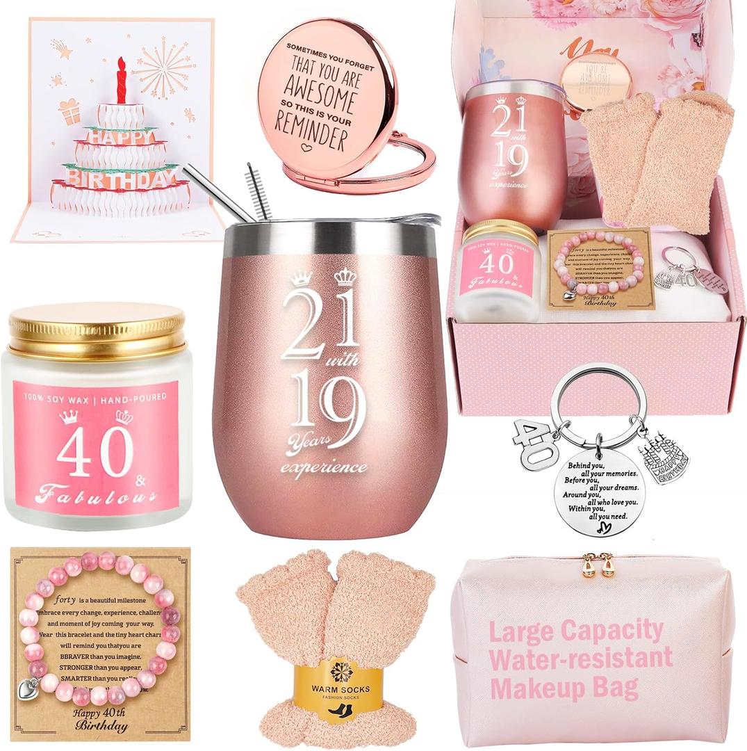 Awfrky 40th Birthday Gifts for Women, 40 Year Old Birthday Gifts for Women, 40th Birthday Gifts Basket for Best Friends Female Sister Mom Wife Daughter Her Girlfriend Coworker Bestie