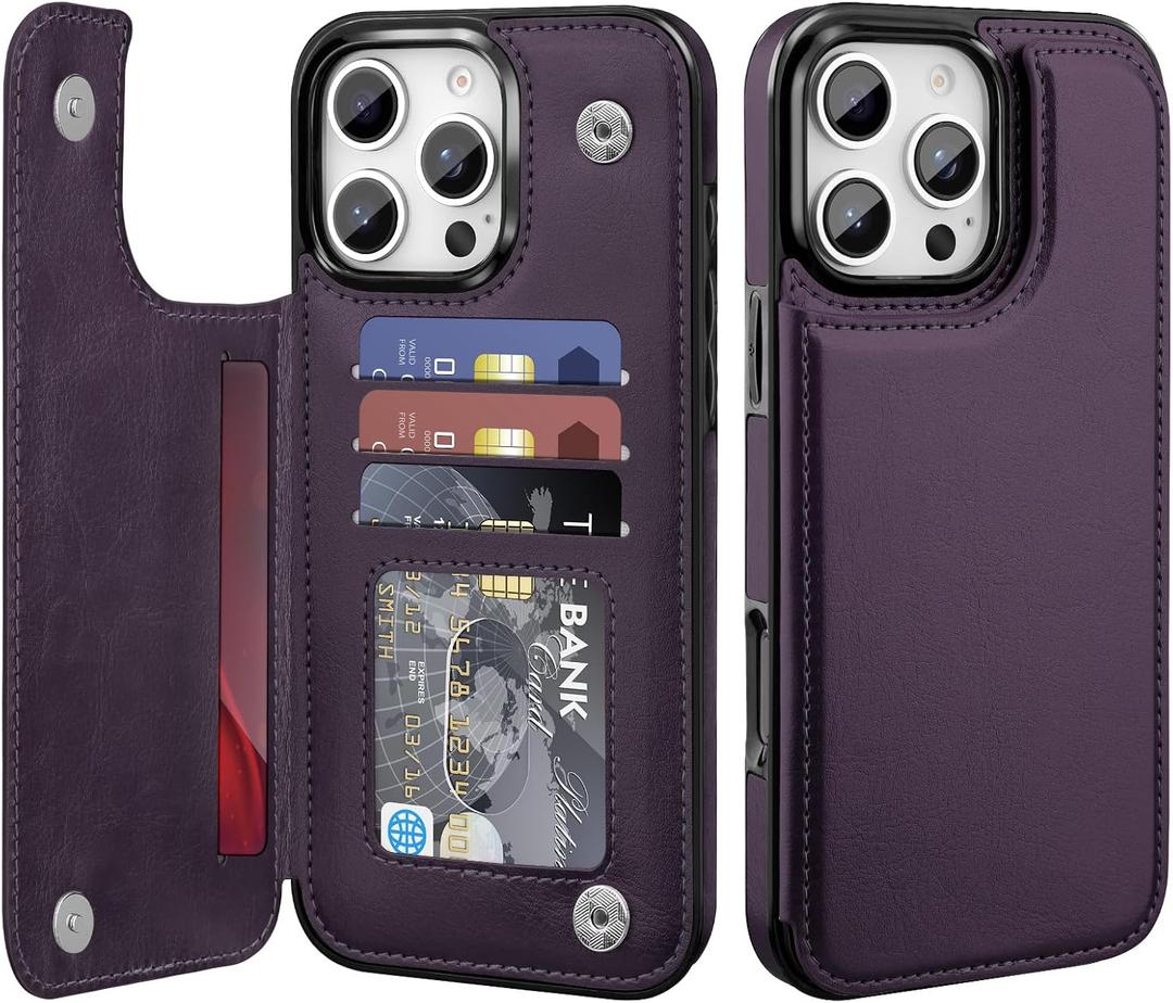 Bizzib for iPhone 16 Pro Wallt Case with Card Holder,Premium PU Leather Kickstand Card Slots Drop Protective Shockproof Rugged Cover Flip Case for Apple iPhone 16 6.3 inch, Dark Purple