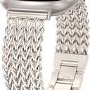 Minyee Metal Bands Compatible with Fitbit Sense 2/Versa 4/Versa 3/Sense Bands Women, Dressy Stainless Steel Multi-chain Designer Luxury Link Bracelet Wristband Replacement Strap (Starlight)