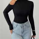 Women's Metal Cut Out Cold Shoulder T Shirts Mock Neck Fitted Tee Tops Casual Fall Outfits (Black, S)