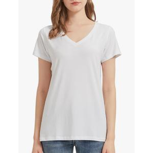 netdraw Women's Ultra-Soft Bamboo Viscose Cotton V-Neck Short Sleeve T-Shirt, Casual Summer Tops for Lounge Sleep Pajama, Medium Size