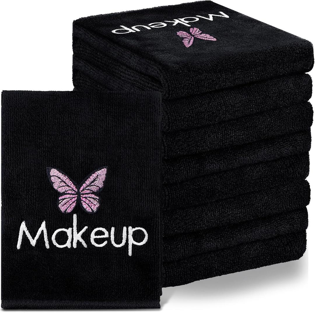 Shimeyao 20 Pack Makeup Towels Black Makeup Washcloths for Face Butterfly Microfiber Remover Cloth 13x13 Inch Quick Dry Face Towels for Cleansing Hand