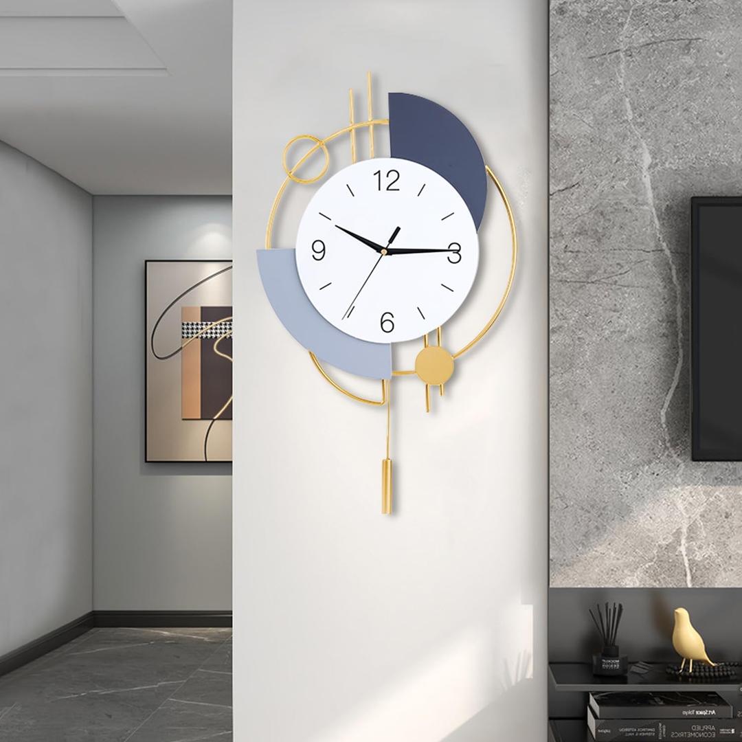 Dankeit Wall Clock, Silent Quality Quartz Battery Operated with Pendulum, Large Wall Clock for Living Room, Kitchen, Home, Bathroom, Bedroom Wall Decor,16x26.5inch(Golden)
