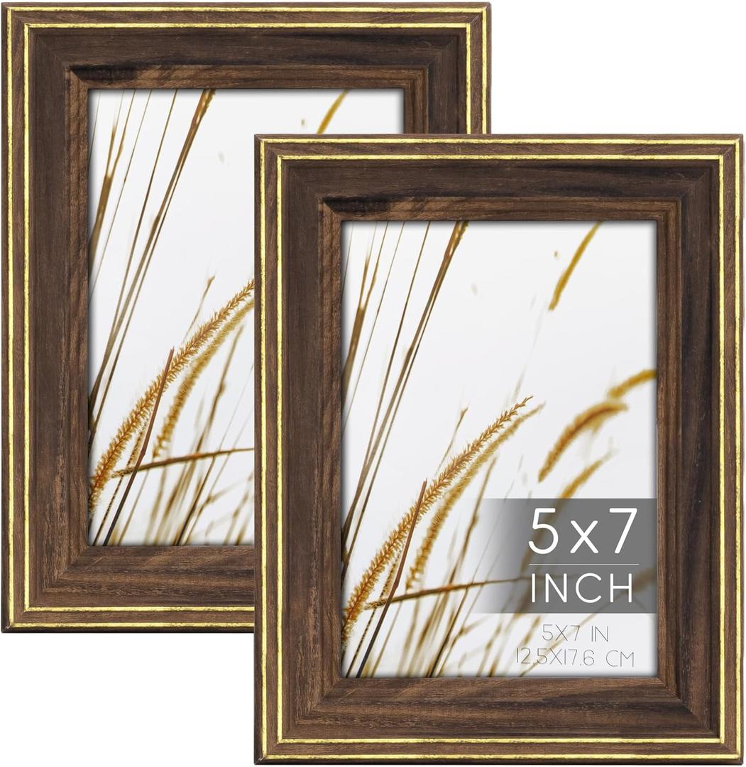 ArtbyHannah 2 Pack 5x7 Picture Frame Set, Rustic Picture Frames with Farmhouse Brown Texture for Tabletop Display or Wall Mount in Home Decor