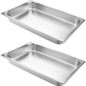 VOISEN Pack of 2 Hotel Pans, 2.5" Deep, Anti-Jamming, Commercial Stainless Steel Steam Table & Catering Food Pans (1/1 Size)