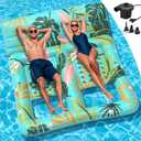 Pool Floats Adult Pool Lounger Float: 2 Person Inflatable Lake River Swimming Beach Party Travel Water Pool Float Chairs Raft - Giant Large Multiple Pool Mattress with Cup Holder - Green
