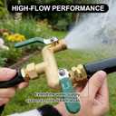 Garden Hose Splitter, 3/4 Rust and Freeze Resistant Outdoor Hose Manifold with 2 Green Extra Long Handles Faucet Adapter-Heavy Duty Brass 2-Way Valve