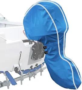 zenicham 600D Fade and Crack Resistant Full Outboard Motor Cover, Heavy-Duty Waterproof and UV-Proof Boat Motor Cover, Trailerable Boat Engine Cover with Reflective Strips Blue(Fits 225-250 HP)