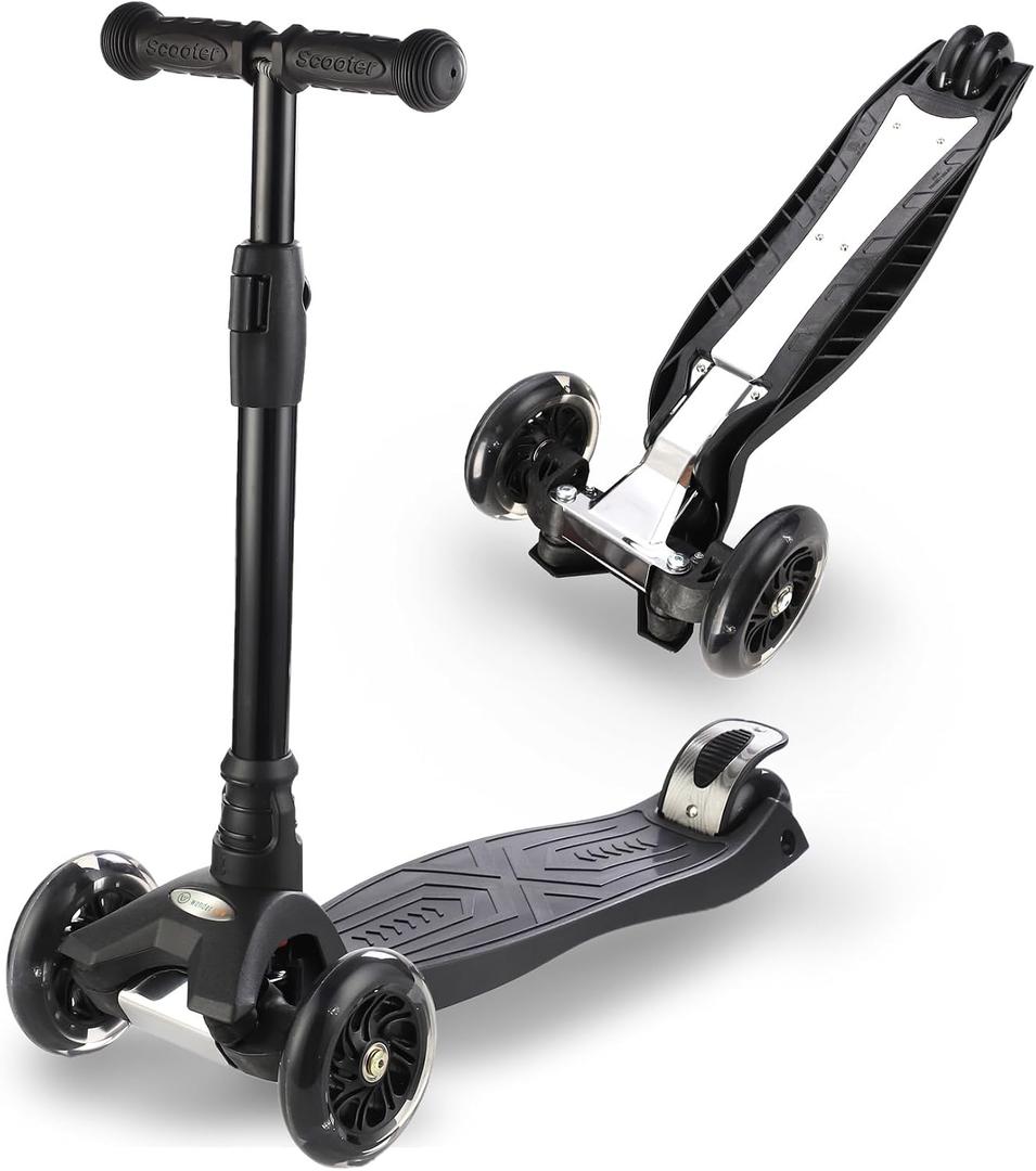 3 Wheel Scooter for Kids Ages 6-12,Kids Scooter with Light Up Wheels, Sturdy Deck Design, and 4 Height Adjustable Suitable for Kid Ages 3-12