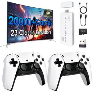 2026 New Edition Retro Wireless Gaming Console 128GB Large Storage 23 Emulators Compatible with 20,000+ Games Dual 2.4GHz Wireless Controllers 4K HD TV Gaming Stick Plug and Play