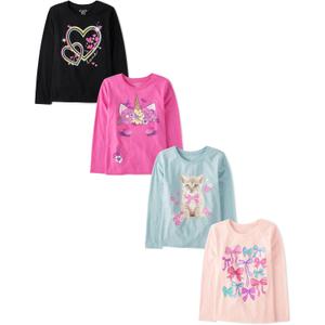 The Children's Place Girls' Unicorns,Sports,Butterflies Long Sleeve Graphic T-Shirts,4 Pack (Large)