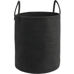 Woven Cotton Rope Laundry basket-15X20 Laundry Hamper-Rope Storage Basket for Dirty Clothes, Toys and Blankets Perfect for Bathroom, Baby nursery and Living Room Storage (black) (regular)