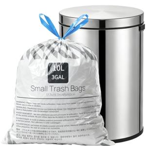 XUXRUS Small Trash Bags 3 Gallon Drawstring, White Garbage Bags for Bathroom Trash Can Unscented, Strong & Durable, Easy-Dispense Design, 50 Count Mini Trash Bags for Home Office