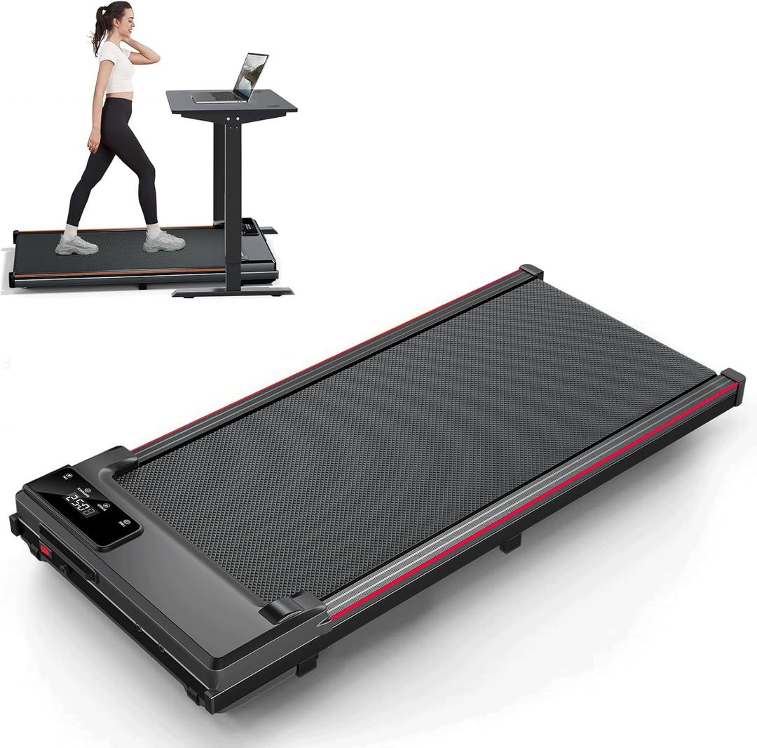 Walking Pad Treadmill with Incline, Portable Under Desk Treadmill for Home Small Spaces Office, 300 lb Capacity, 2.5HP (Black-No Handle)