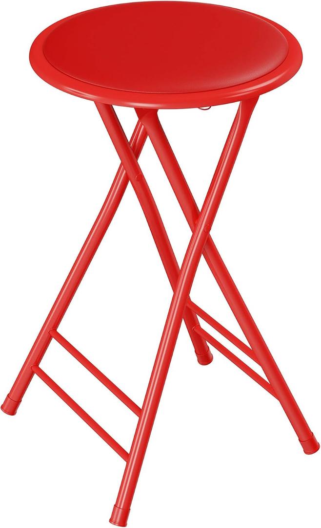 Lavish Home Folding Stool with Padded Backless Seat, Red, 24 Inch