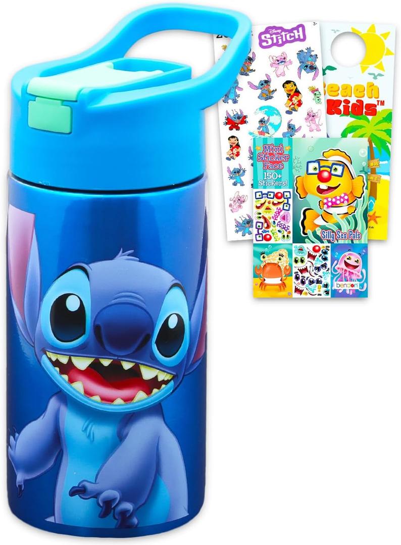 Disney Stitch Stainless Steel Water Bottle for Boys and Girls - Bundle with Reusable Water Canteen for Home, School, Plus Stickers, More | Lilo and Stitch Water Bottle