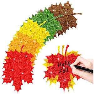 Demissle Thanksgiving Fall Leaves Bulletin Board Decorations Leaf Cutouts Glitter Maple with Adhesive Dots for Bulletin Board Classroom Decor(100 Pcs)