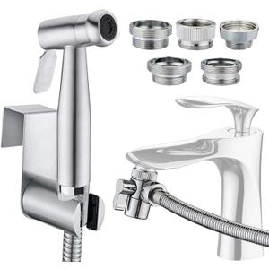 Sink Faucet Hose Sprayer Attachment with 5 Adapters - Dual Function Handheld Bidet - for Feminine Hygiene, Baby Diaper Cleaning & Pet Bathing