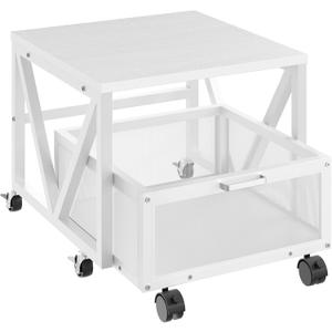 HOOBRO Mini Fridge Stand with Movable Storage Basket, Mini Fridge Cabinet with Wheels, Sturdy Metal Frame, for Home, Office, Dorm, White WW255TL01