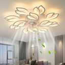 35''Ceiling Fans with Lights, Modern Ceiling Fan with Lights and Remote, Dimmable Bladeless Ceiling Fans Light, Low Profile Ceiling Fan 6 Speed Reversible Blades Timing 130W for Kids Bedroom White, 35.4 *35.4*7 inches