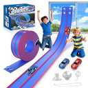 Flexible Race Track for Kids 15 Feet of DIY Flex Track Race with 2 Cars & 3 Strong Suction Cups Car Ramp Toy Track, for Kids Ages 3+, Blue 