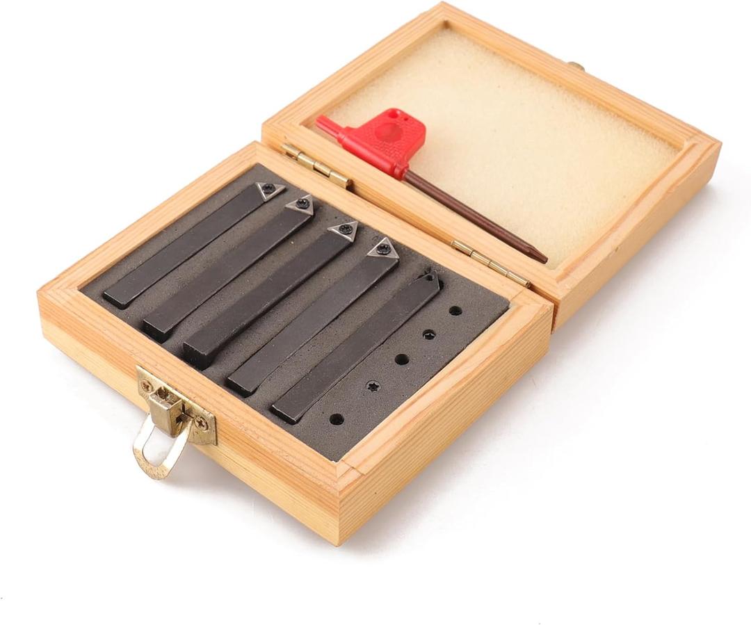 5PCS Indexable Carbide Turning Tools Set 5/16" AL/AR/BL/BR/E Style for Turning, Facing, Boring, Chamfering - Fits Most Mini Lathes and Bench Top Machines