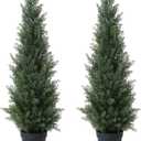 3FT Artificial Cedar Topiary Trees for Outdoors Potted Fake Cypress Trees Faux Evergreen Plants for Home Porch Decor Set of 2