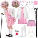 100 Days of School Costume Old Lady Costume Granny Wig Dress Up Grandma Halloween Cosplay Party Outfit (M(5-7yr), White)