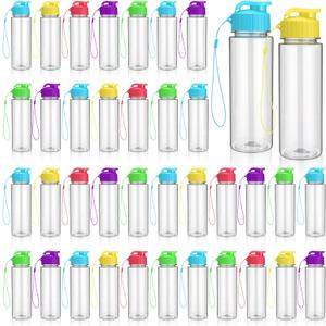 Domensi 50 Pieces Plastic Water Bottle Bulk 17 oz Sports Adults Reusable Large Water Bottles with Leak Proof Flip Top for Adults Fitness(Mixed Color)