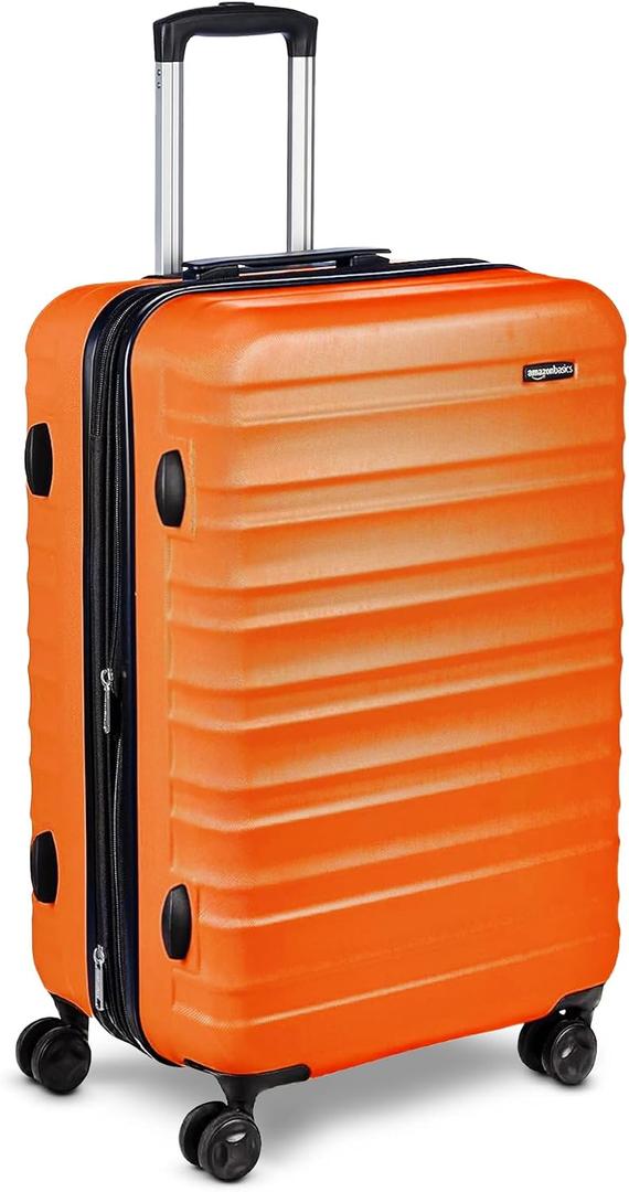 Amazon Basics 26" Hardside Medium Checked Luggage, Expandable Hardshell Suitcase with Wheels, Scratch-Resistant Surface, Four Multi-directional Wheels, Orange