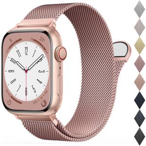 BELONGME Mesh Metal Loop Compatible with Apple Watch Band 42mm 44mm 45mm 46mm 49mm Series 11 10 9 8 7 6 5 4 SE 3 2 1 Ultra 3 2 1 Women Men, Stainless Steel Strap with Magnetic Clasp for iWatch Bands