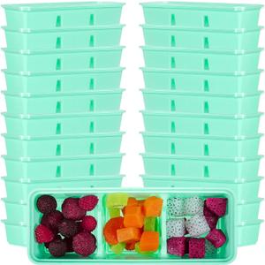 Hushee 25 Pack 17 oz Small Meal Prep Containers with 3 Compartments Snack Containers with Lid Disposable Plastic Bento Box Travel Lunch Food Boxes Stackable for Office Picnic (Green)
