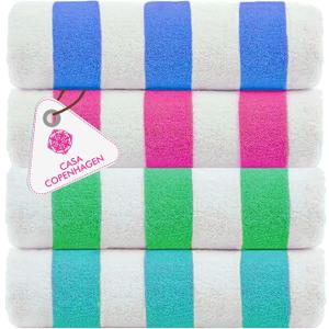 Casa Copenhagen Cabana Towel 4Pcs Teal,Blue,Pink,Green Designer Stripe Beach Towels Gift Set, 30"x60" Oversized 100%Cotton Pool Bath Towel for Beach Gift Set (Perfect Summer Gift Set For Women & Men)